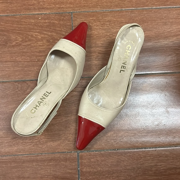 CHANEL Shoes - Chanel Leather mules red patent leather tip sling back